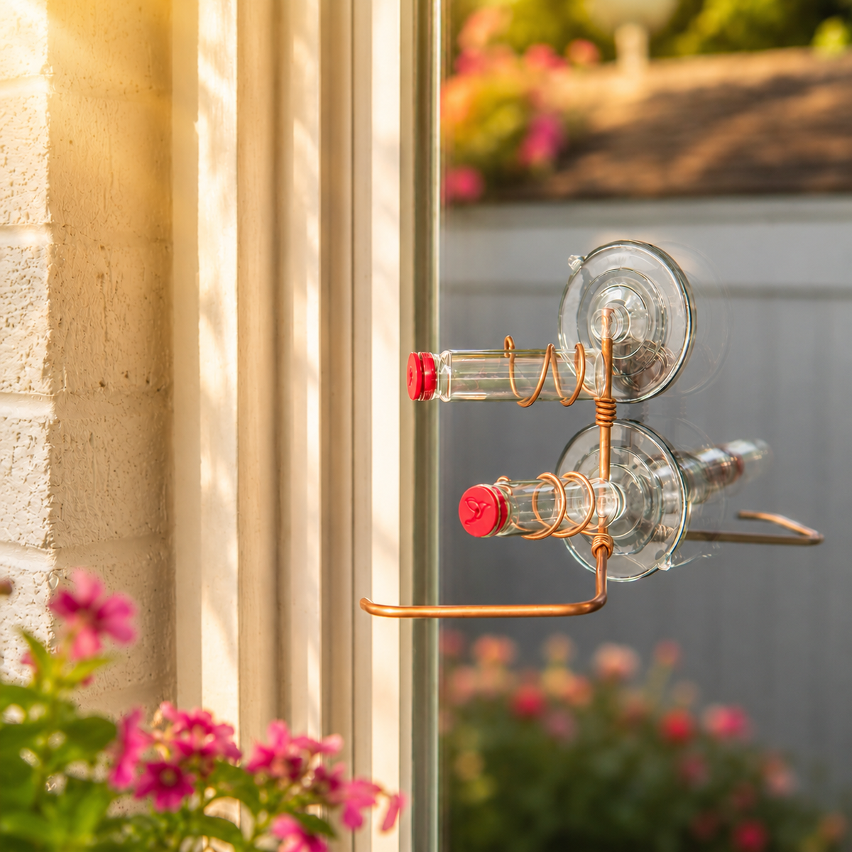 Modern Two Station Perch Hummingbird Feeder 2.0: Copper